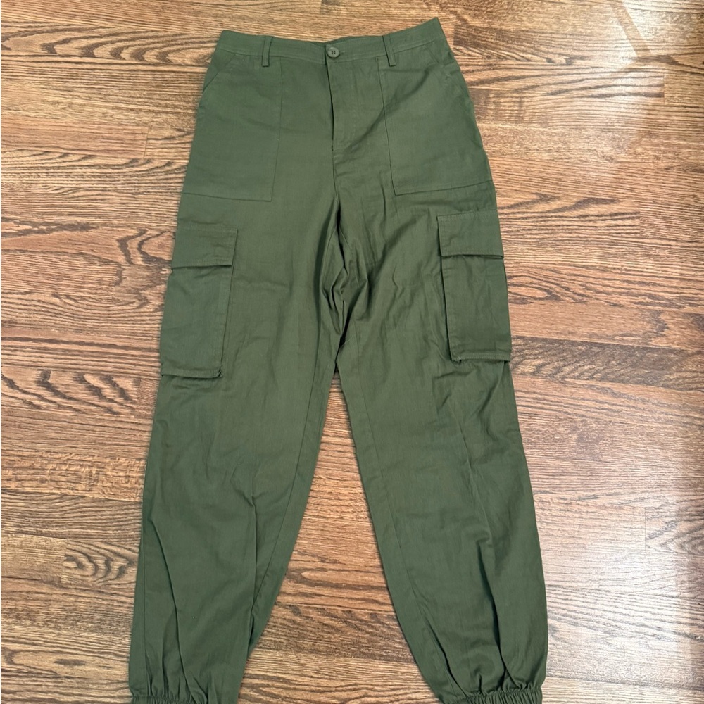 Aqua Green Cargo Pants Relaxed Fit Elastic Cuffs